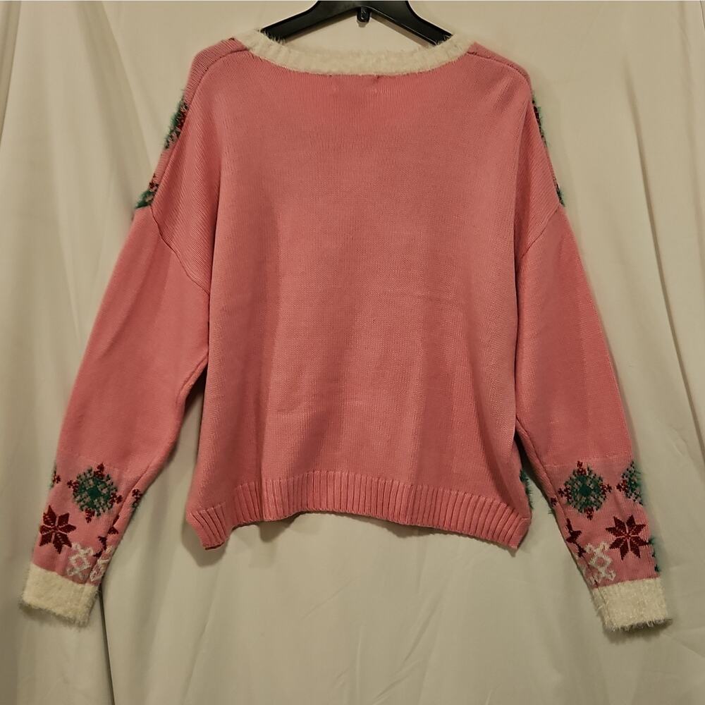 Peanuts Women Pink Knit Pullover Sweater XL Snoopy Ugly Christmas Wreath NWT new - Picture 7 of 8